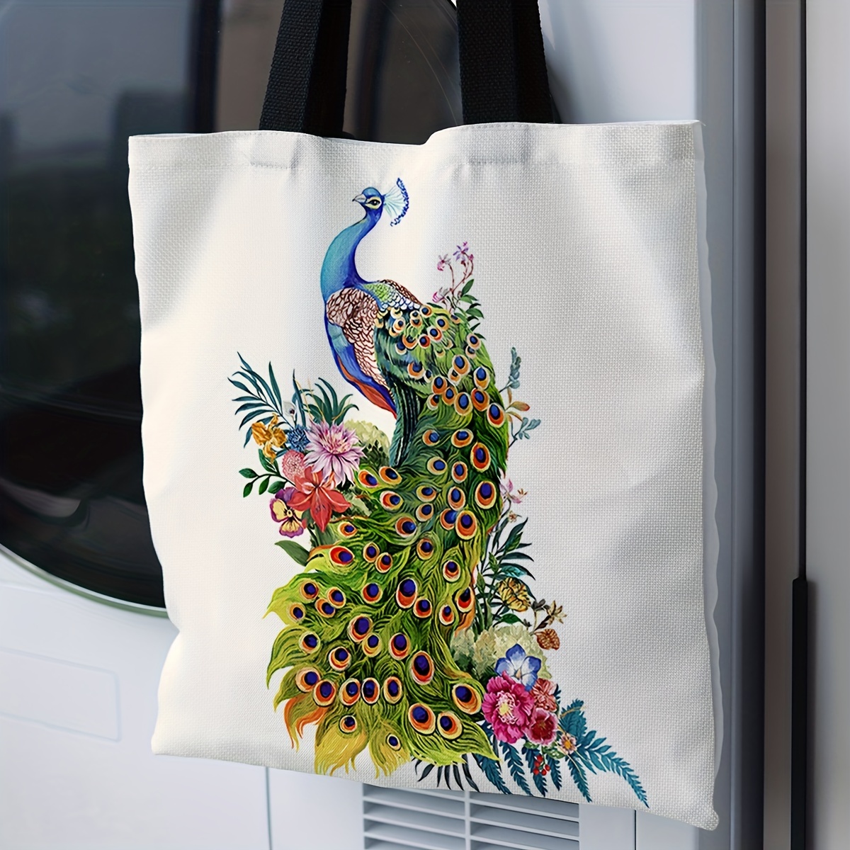 1pc, Peacock Pattern Digital Printed Canvas Bag, Tote Bag Packs, Party  Goody Bag Tote Bag, Birthday Party Supplies, Portable Gift Packaging Bags