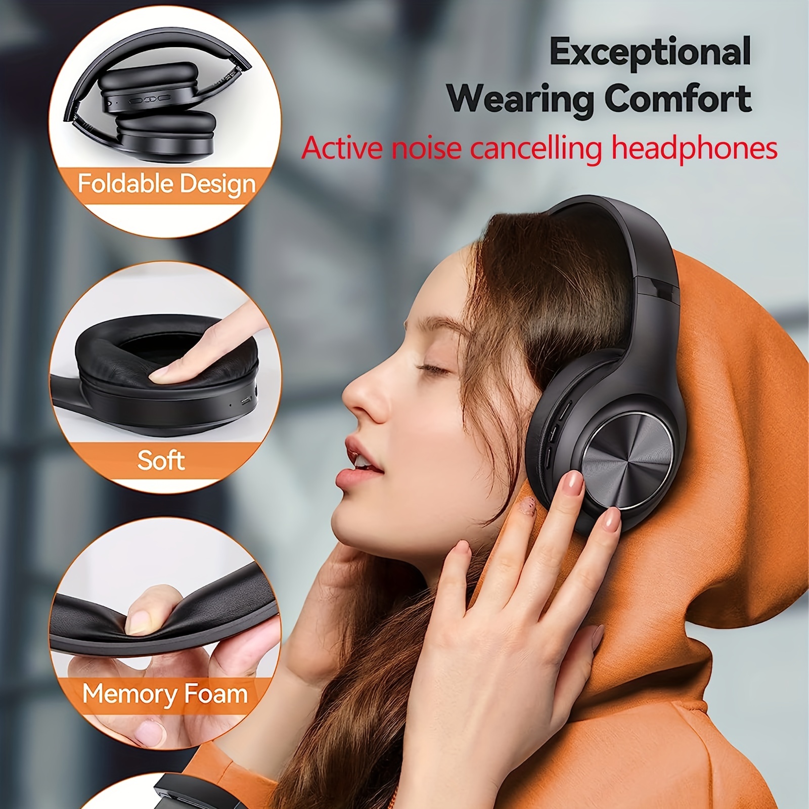 Auriculares híbridos con cancelación activa de ruido, auriculares Bluetooth  inalámbricos sobre la oreja con micrófono de graves profundos, auriculares