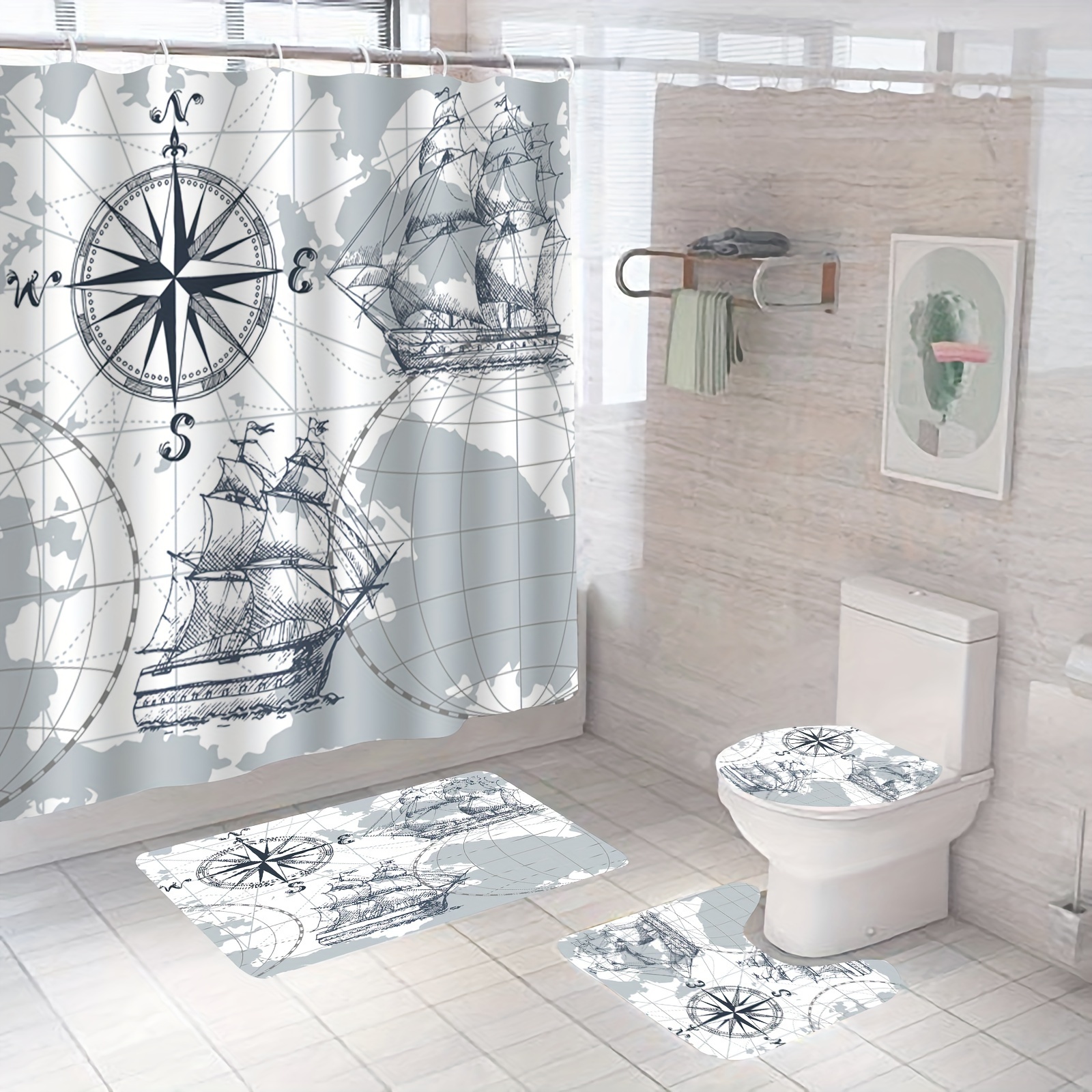 impermeabile bagno doccia Tende Set con 12 ganci gabinetto posto bagno e  Tappeti antiscivolo Tappeto gabinetto copertine tessuto in poliestere  lavabile Tende per