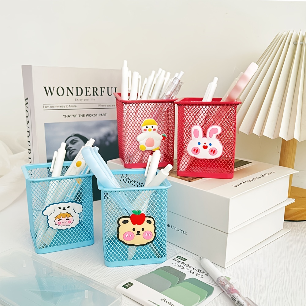 Multifunctional Square Pen Holder Cartoon Mesh Desktop - Temu