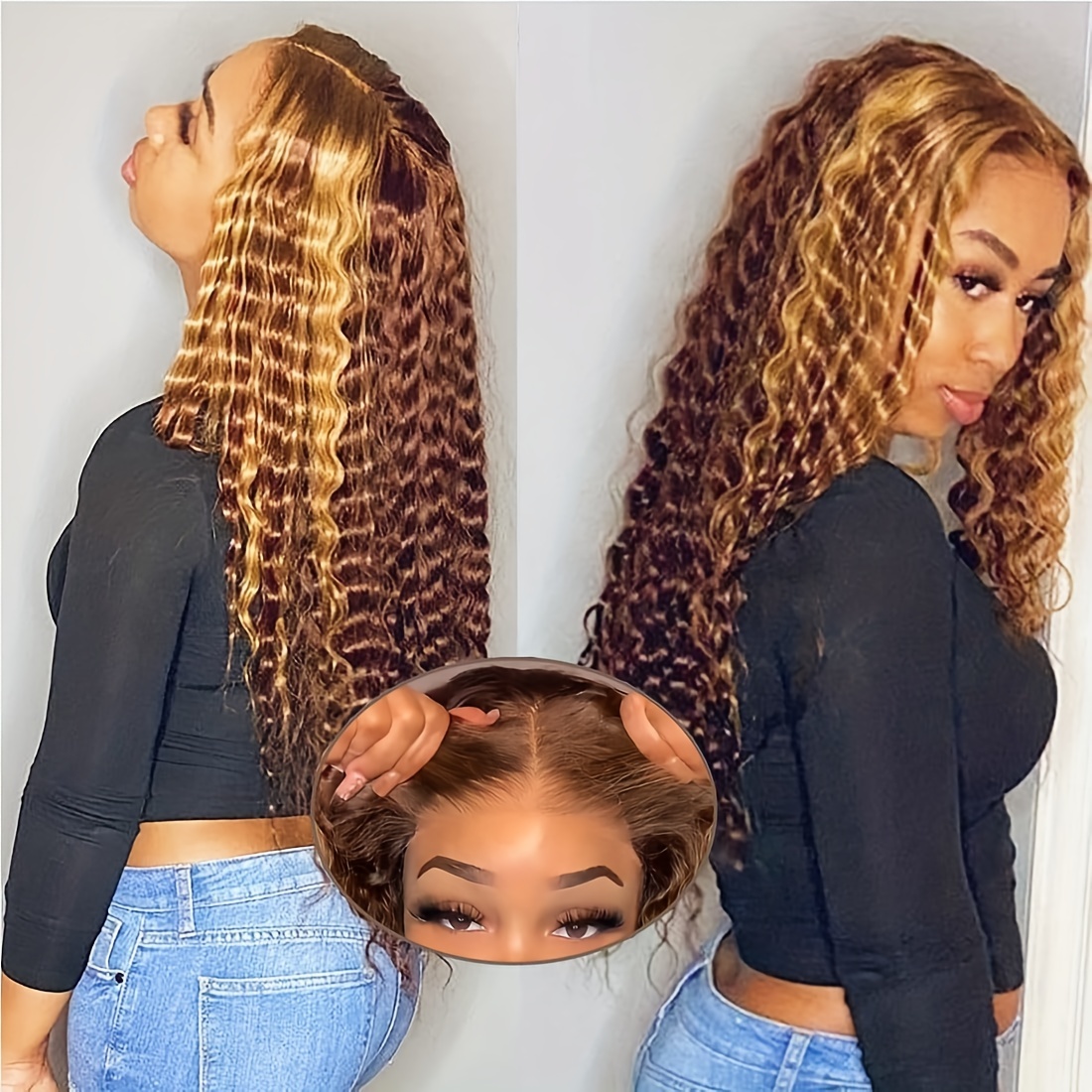  Highlight Ombre 13x6 Lace Front Wigs Human Hair 180 Density  Curly Honey Blonde 4/27 HD Transparent Lace Frontal Wig for Women Deep Wave  Lace Front Human Hair Wig Pre Plucked