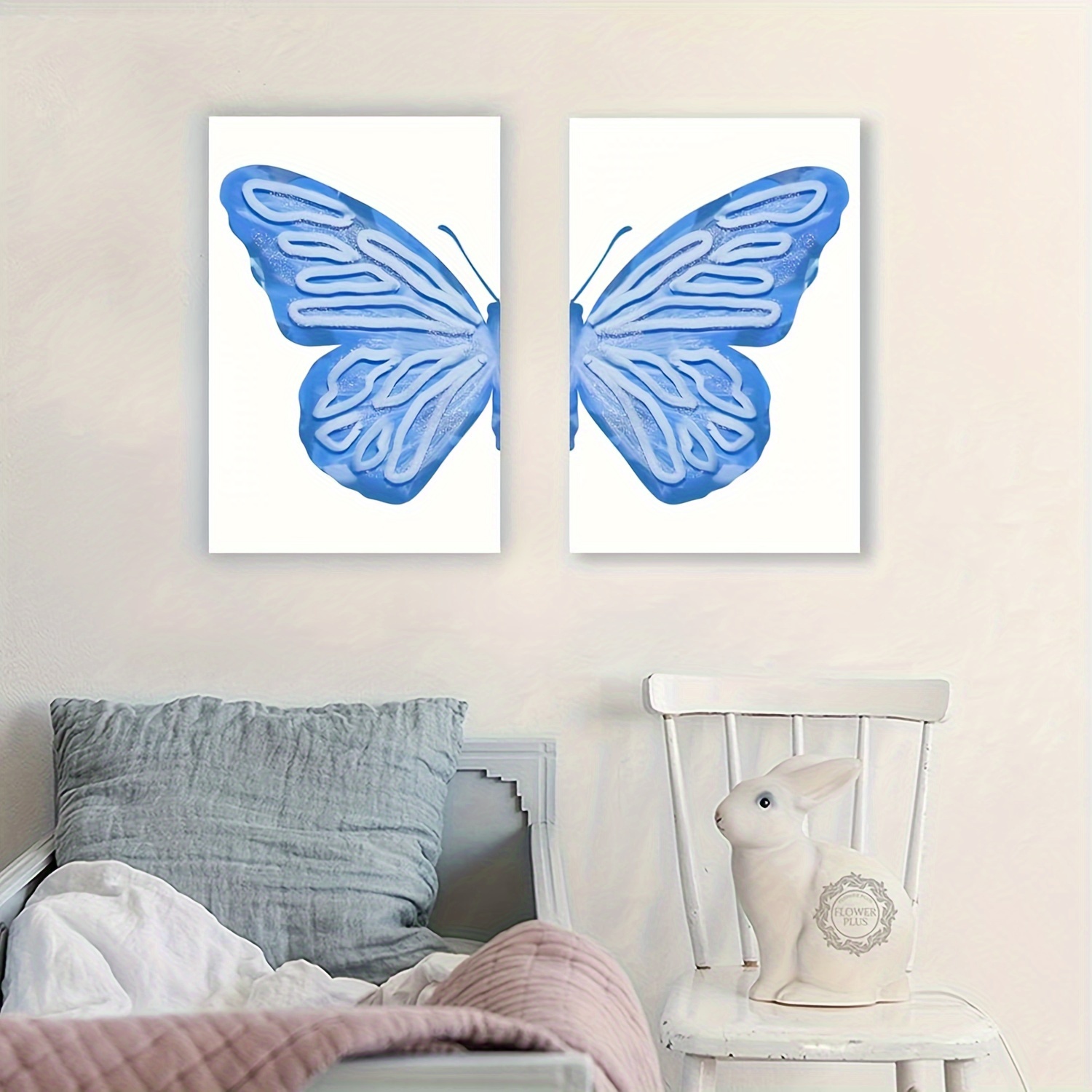 2pcs Pink Split Butterfly Wall Art Set Teen Girl Room Decor Aesthetic  Trendy Preppy Posters Set Of 2 Blue Green Pictures Print Blush Pink Funky  Decora