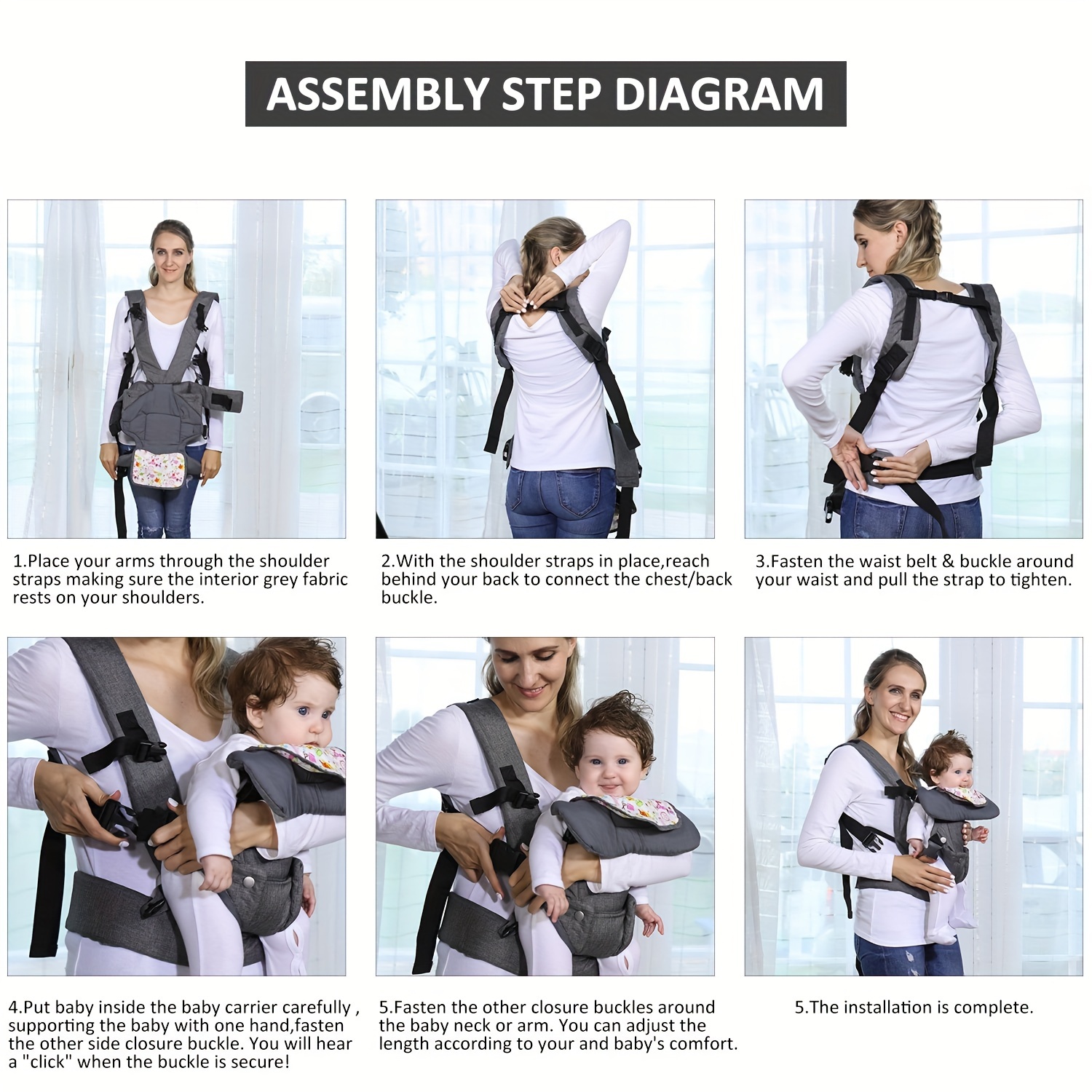 Baby Soft Carrier for Newborn,Infant Sling Carrier Wrap Ergonomic Design 4  in 1 Infants Carriers Front and Back,Multi-Functional Hug Strap for  7-45lbs(3-48 Months)Newborns and Baby-Grey