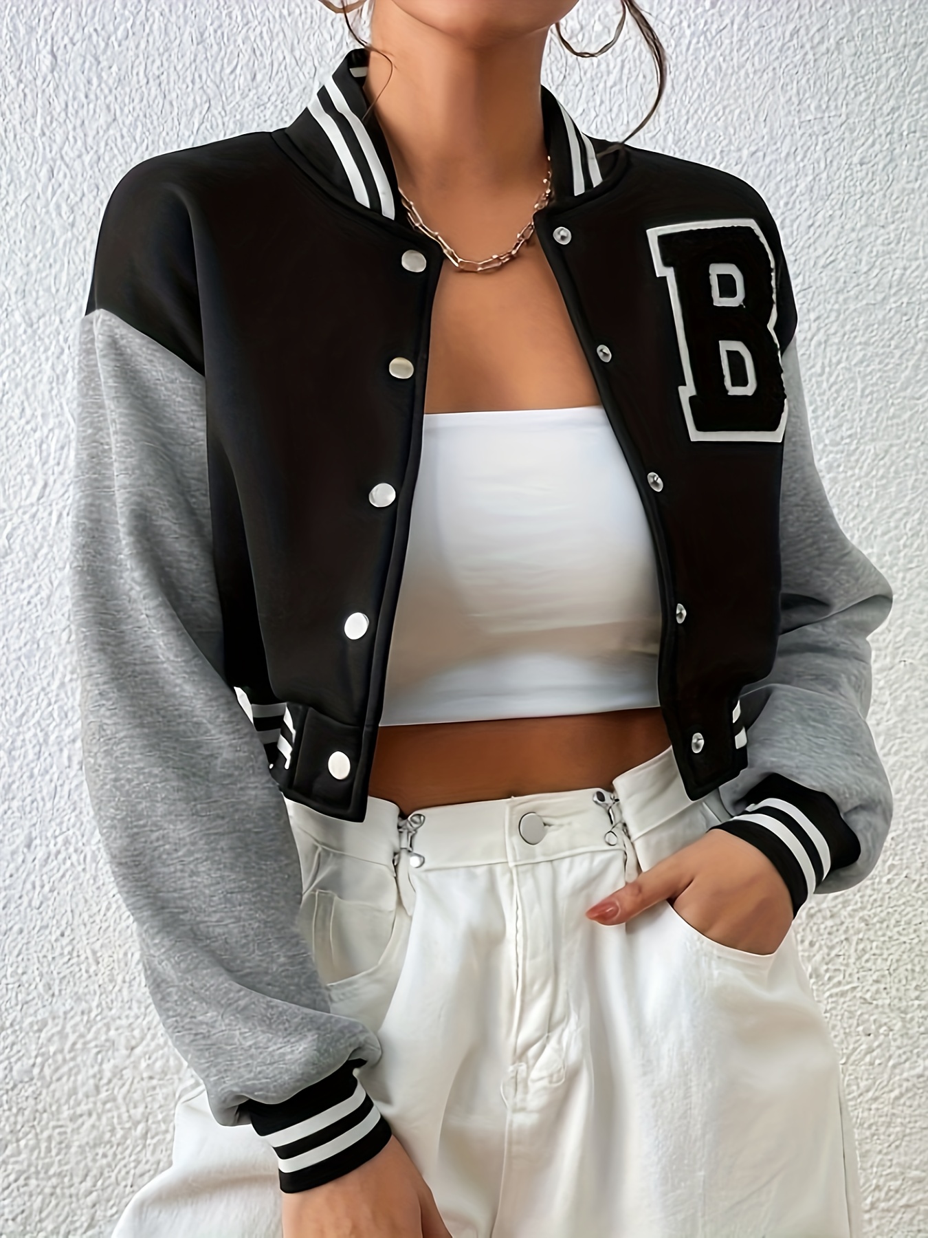 2023 Autumn and Winter New Fleece Women's Pilot Jacket Baseball Uniform Short Jacket Colorful Letter Casual Loose Long Sleeve Jacket