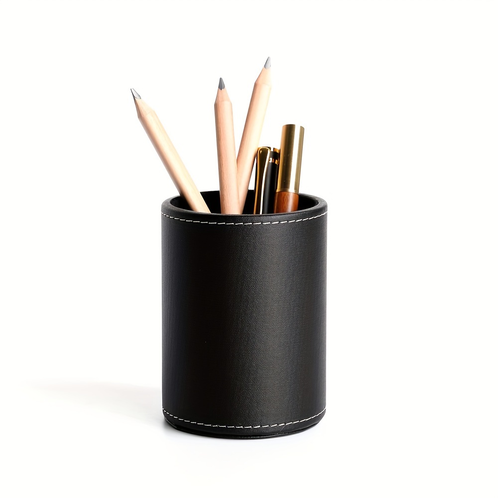 Leather Pen Holder Rustic Round Office Storage Box Pen - Temu