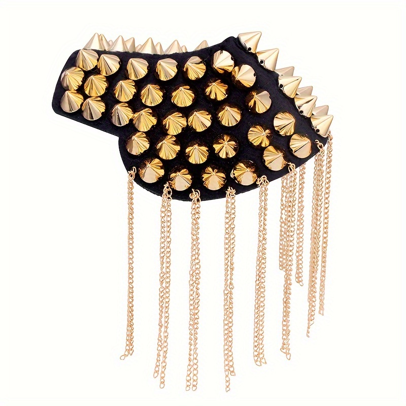 Image of 1pc Metal Tassel Epaulette, Fashion Performance Costume Accessory, Suit Shoulder Patch, Studded Apparel Accessory, Handmade Diy Epaulette