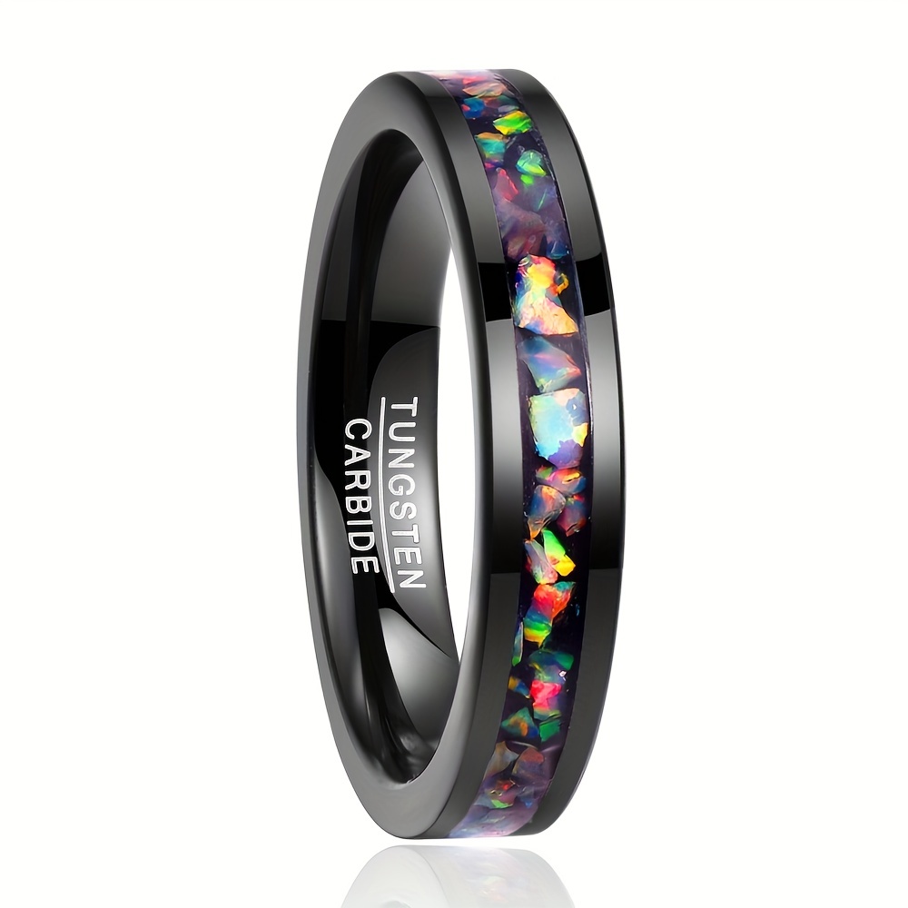 4mm Tungsten Steel Ring with Crushed Fire Opal