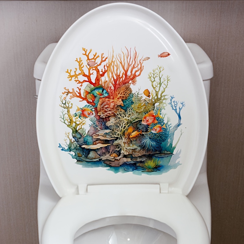 Cheap Cartoon Coral Seaweed Fish Toilet Sticker Bathroom - Temu