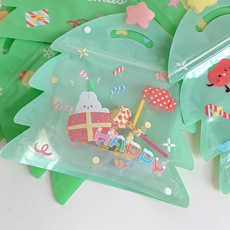 10Pcs Christmas Ziplock Bag Plastic Cartoon Candy Gift Ziplock Packaging  Bag Christmas Tree Elk Cookies Snack Storage Bags