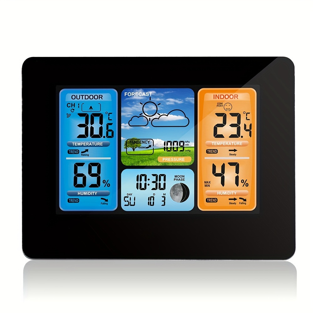 Farbe Wetterstation Innen / Außen Wireless Temperatur Luftfeuchtigkeit  Barometer Thermometer Hygrometer Elektronischer Schreibtisch Tisch Uhren  Wettervorhersage mit