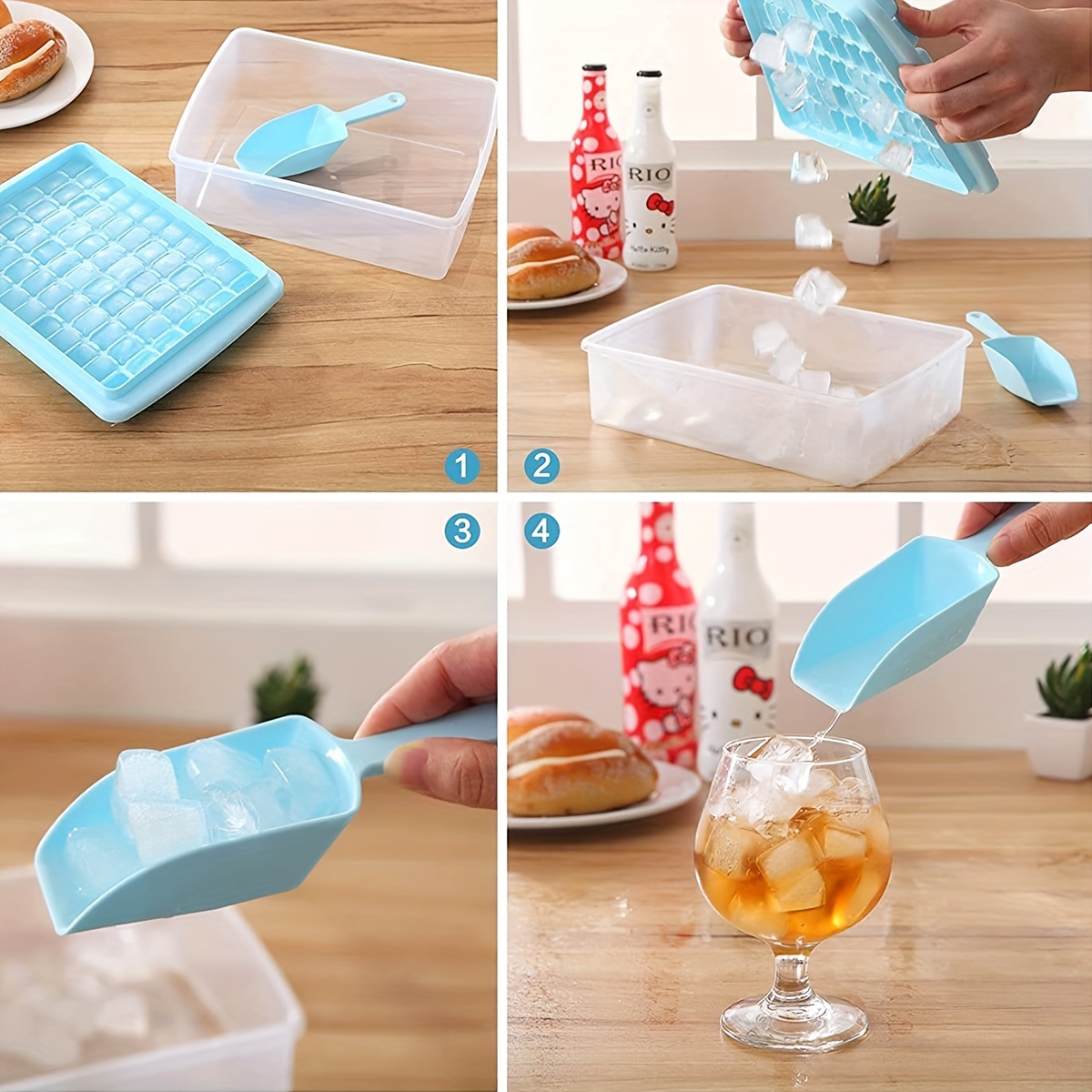 ARTLEO Ice Cube Tray with Lid and Bin, Upgrade Easy Release Silicone &  Plastic Ice Cube
