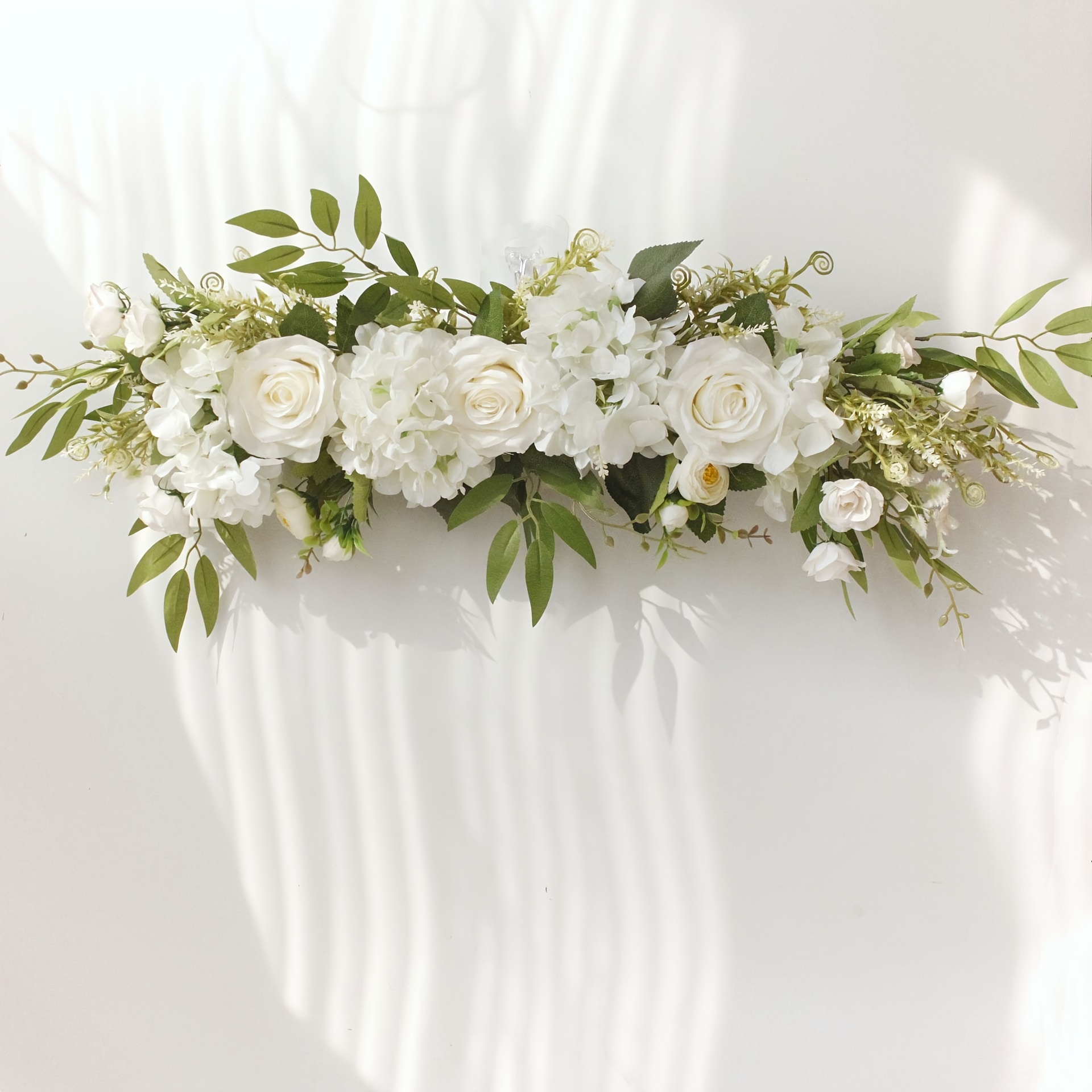 Juego de 3 flores de arco de boda, flores decorativas de rosas blancas,  flores de eucalipto artificiales para cortinas transparentes, sillas de  boda