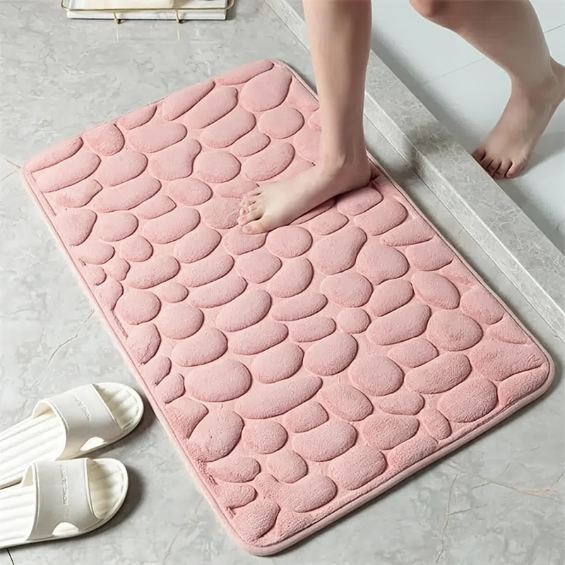 1pc Extra Long Pebble Pattern Bathroom Rug, Pink Color, Flannel