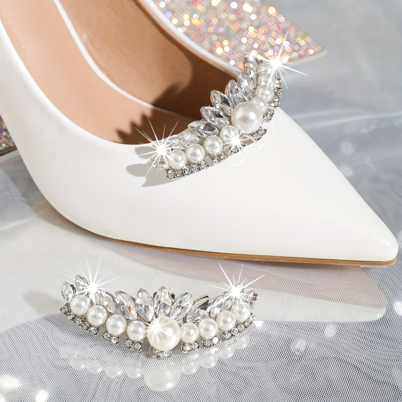 1 Pair Square Pearl Rhinestone Shoe Clips Detachable Shoe Buckle