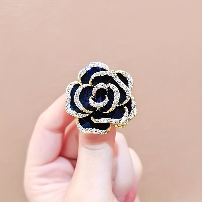 Black / Red Camellia Flower Alloy Brooch Pin Inlaid Shiny - Temu