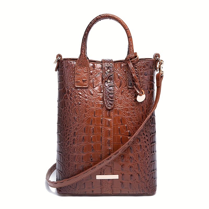 Crocodile Embossed Shoulder Bag Large Capacity Handbag Portable Square Purse