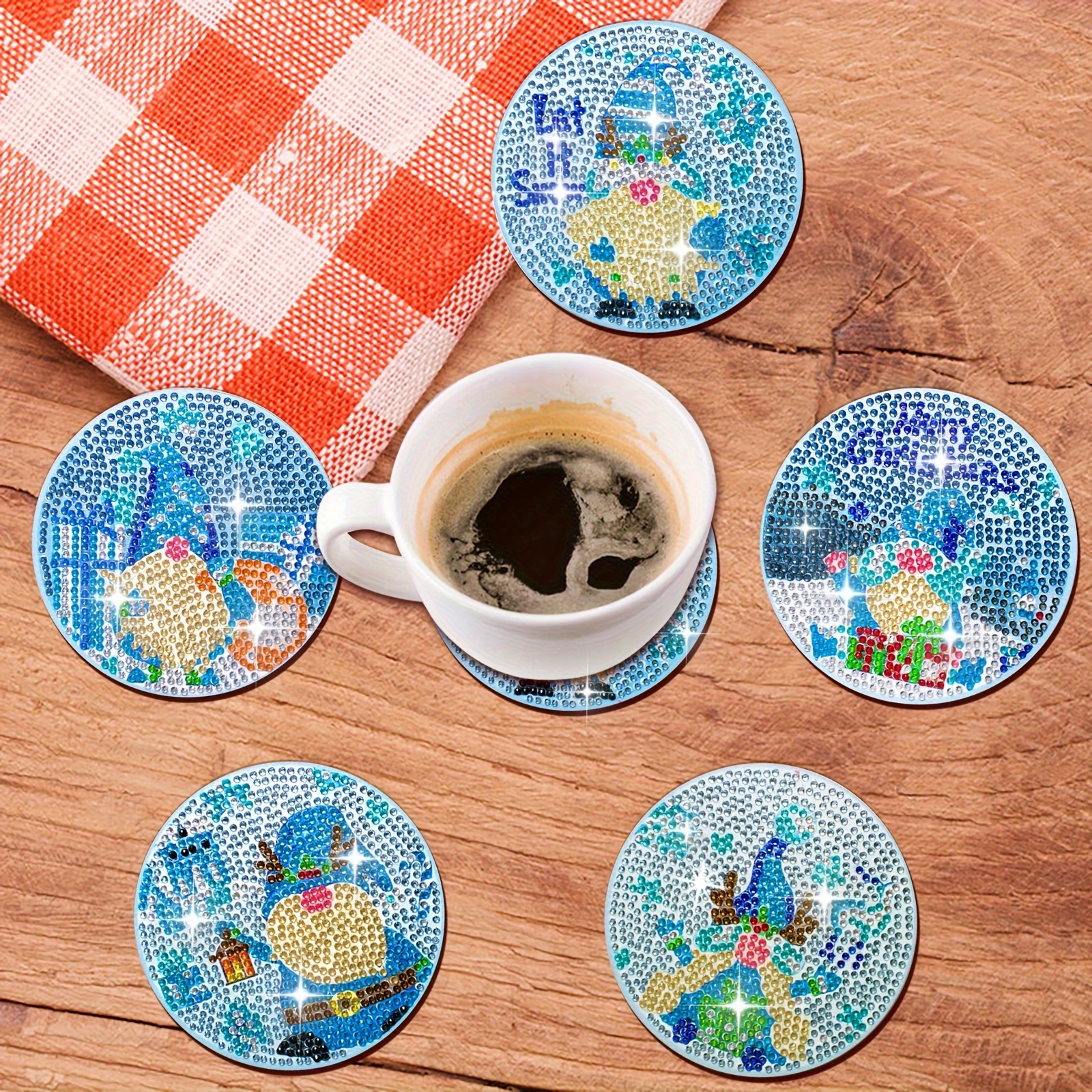 Handcrafted Diamond Dotz Coasters - Gnome Coffee Coasters - 8 - Non slip