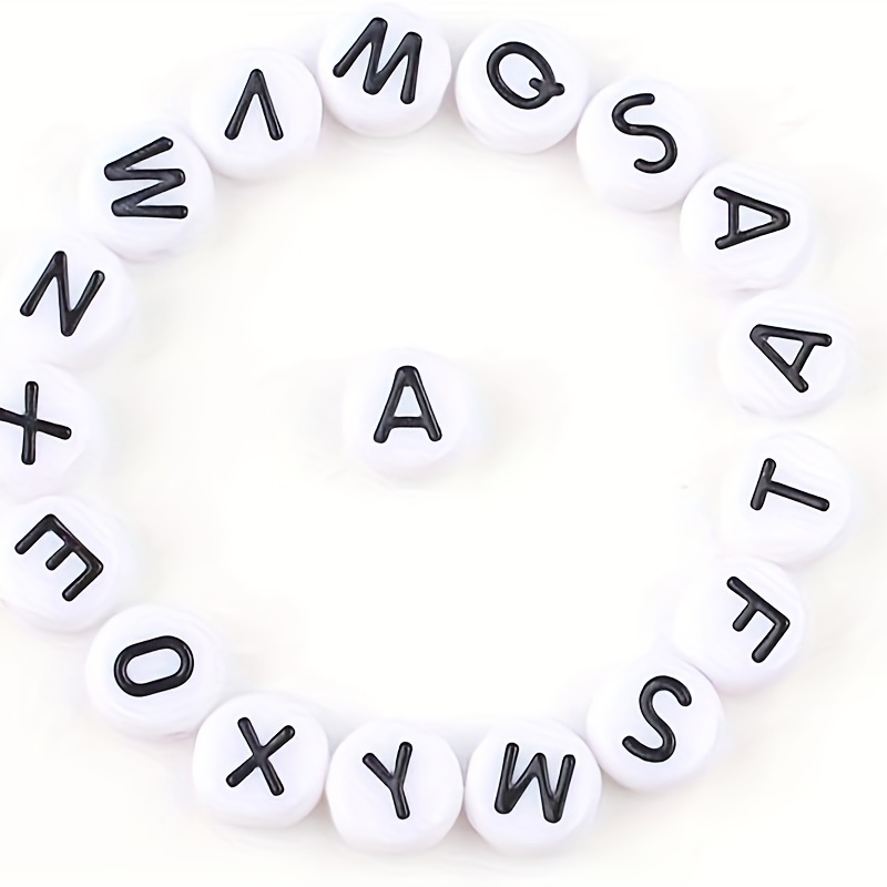 White Round Acrylic Black Letter Beads For Jewelry Making - Temu