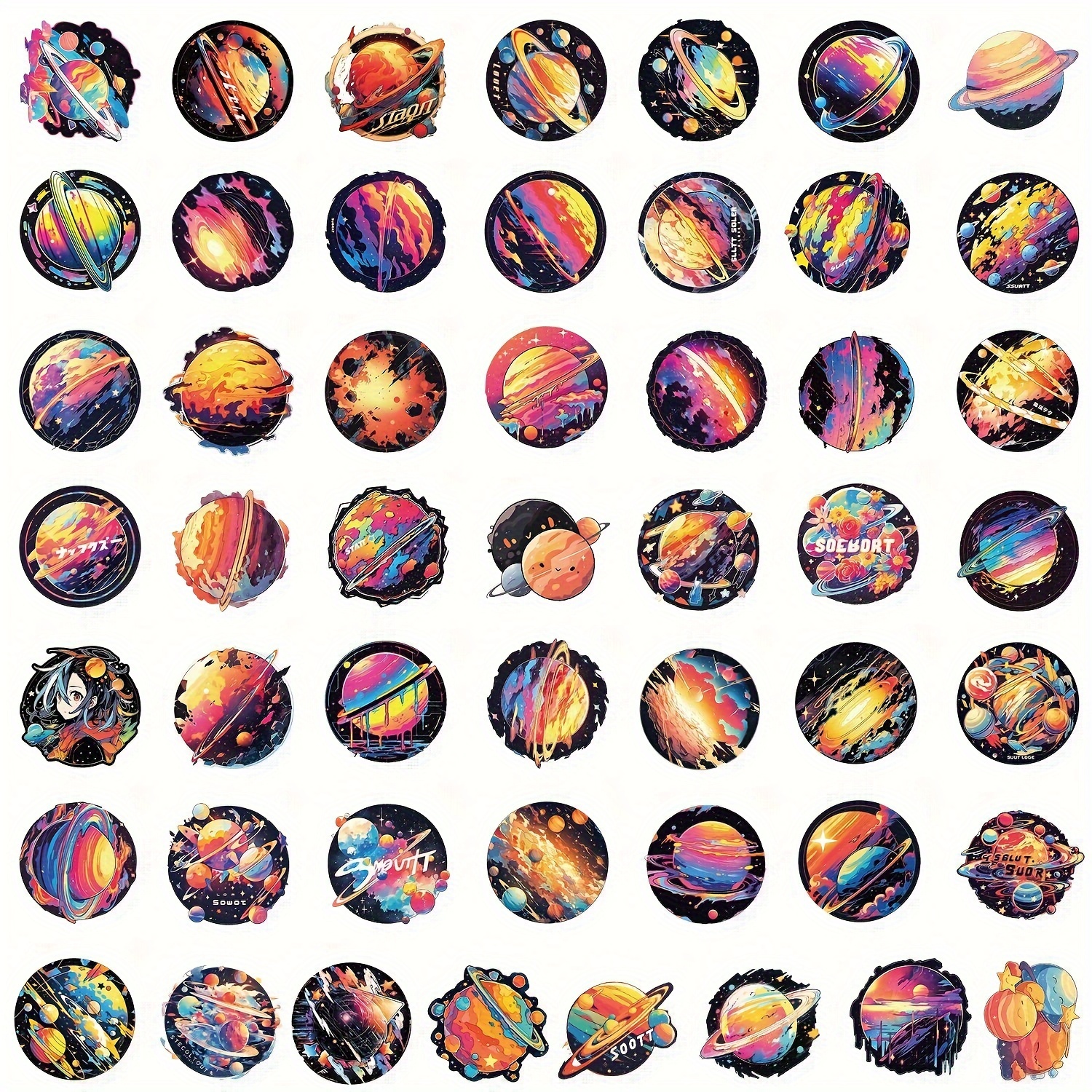 50pcs Colorful Star Universe Stickers for Laptop Water Cup DIY Helmet