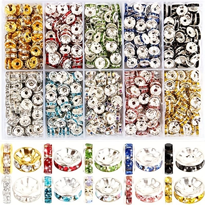 

700pcs Spacer Beads, Crystal Beads, Rhinestone Beads, Charms Beads For Jewelry Making, Bracelet Pendants, 10 Colors (8mm-10colors) Christmas Halloween Thanksgiving Gift Easter Gift
