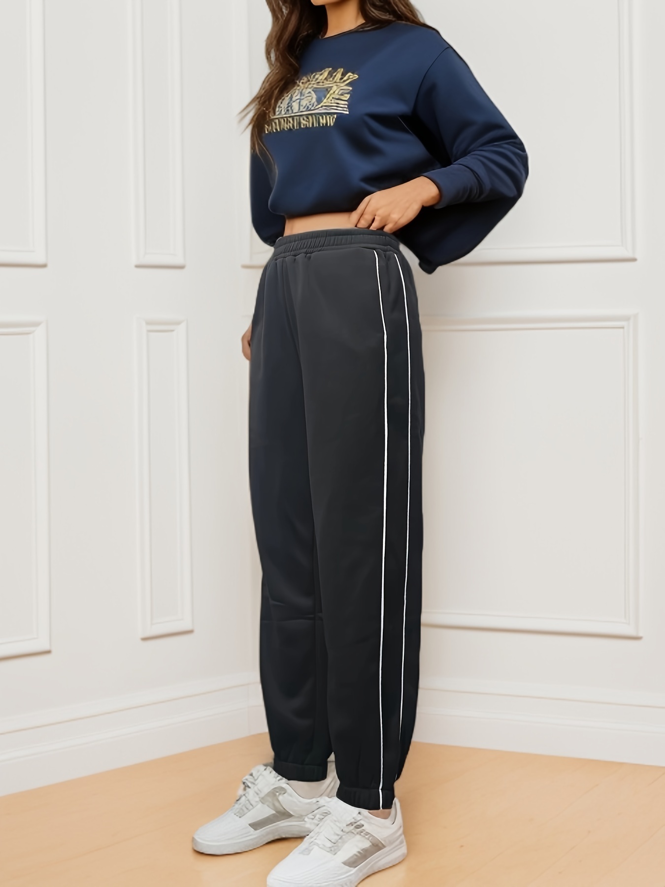 Solid Drawstring Velvet Jogger Pants, Versatile Warm Sweatpants For Fall &  Winter, Women's Clothing