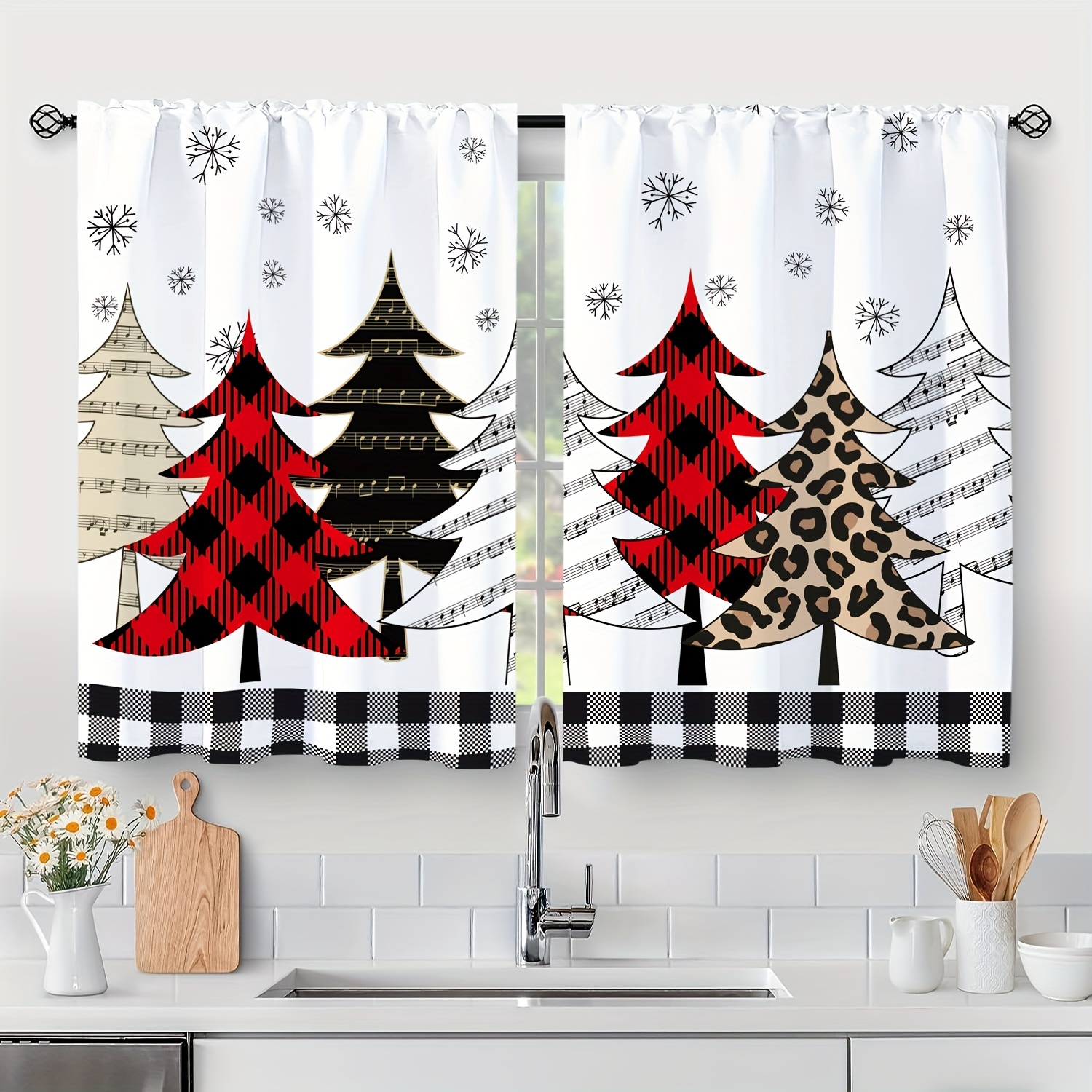 2 Panels Christmas Snowflake Curtains Red Study Room Kitchen - Temu