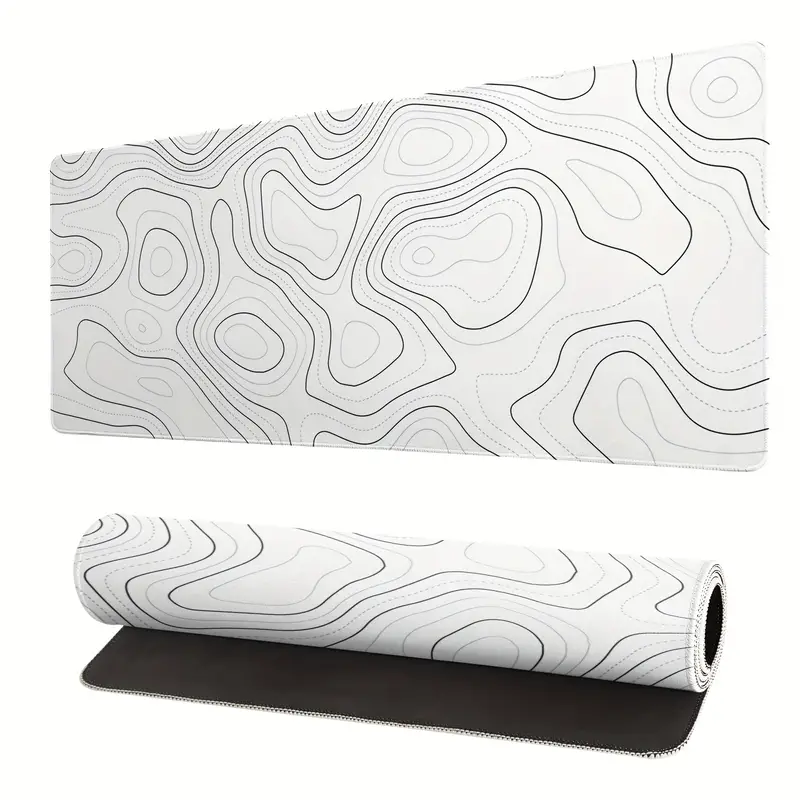 Grand tapis de souris de jeu topographique minimaliste blanc, 80 x 30 cm,  tapis de souris avec base antidérapante de 3 mm, tapis de souris pour jeu