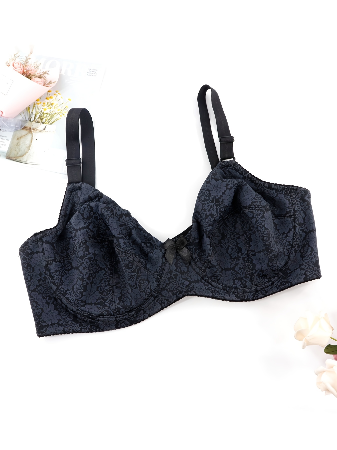 Women's Bra Full Coverage Jacquard Non Padded Lace Sheer Underwire
