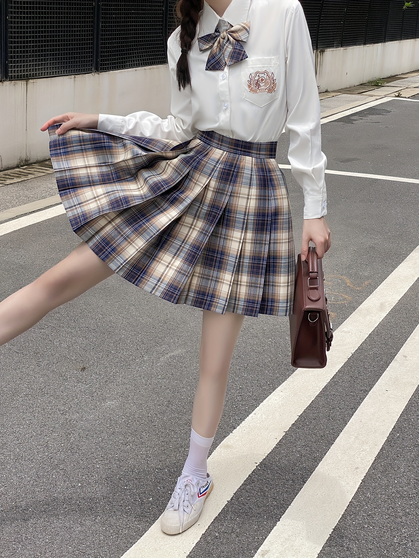 Summer Preppy Style Women's High Waist Plaid Skirt School Girl Uniform  Pleated Skirt Suit Skirt Outfit (Color : Blue, Size : XL.) : :  Fashion