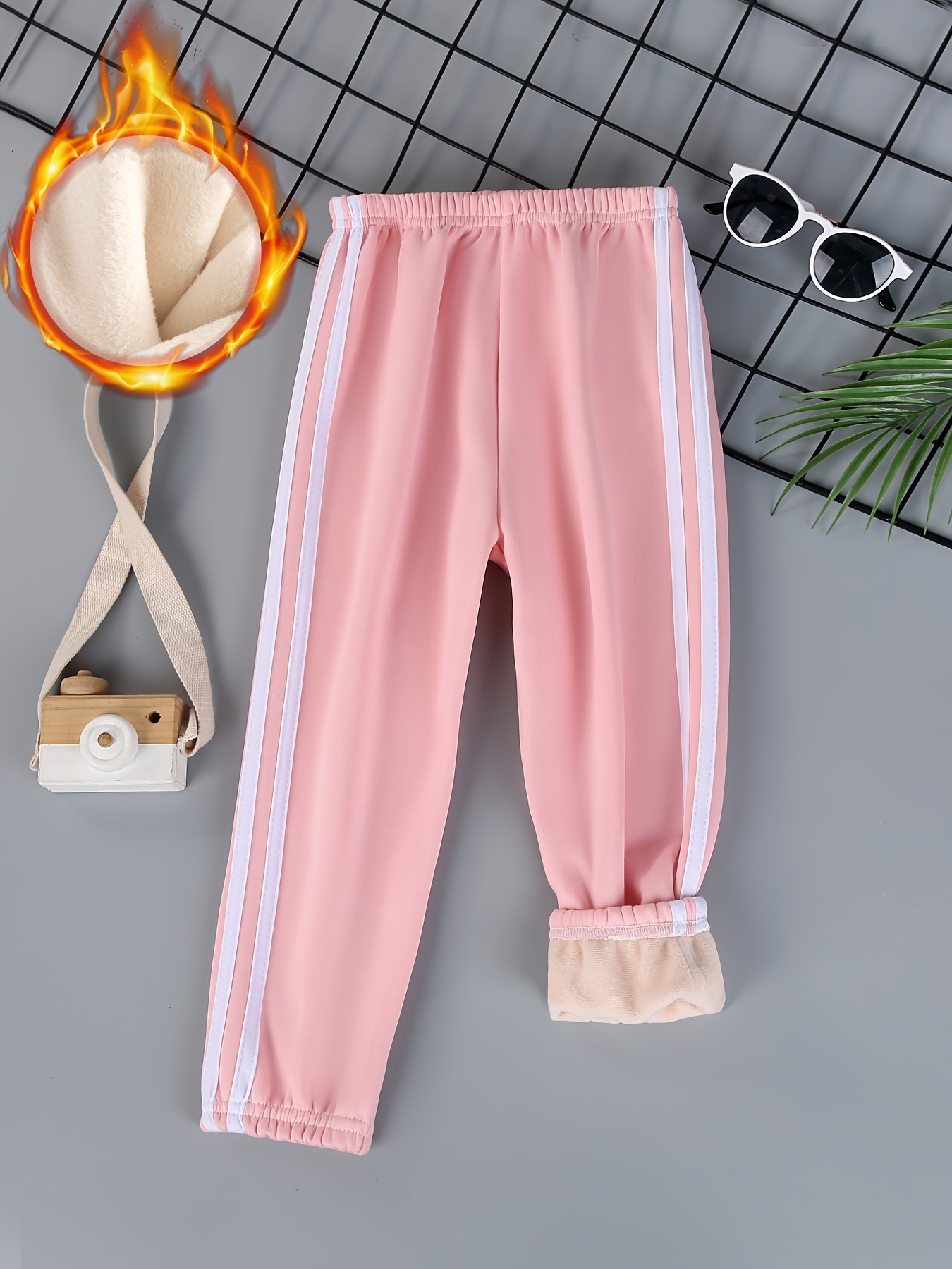 Kid/ Teen Girls Fleece Side Striped High Waist Sweatpants - Temu