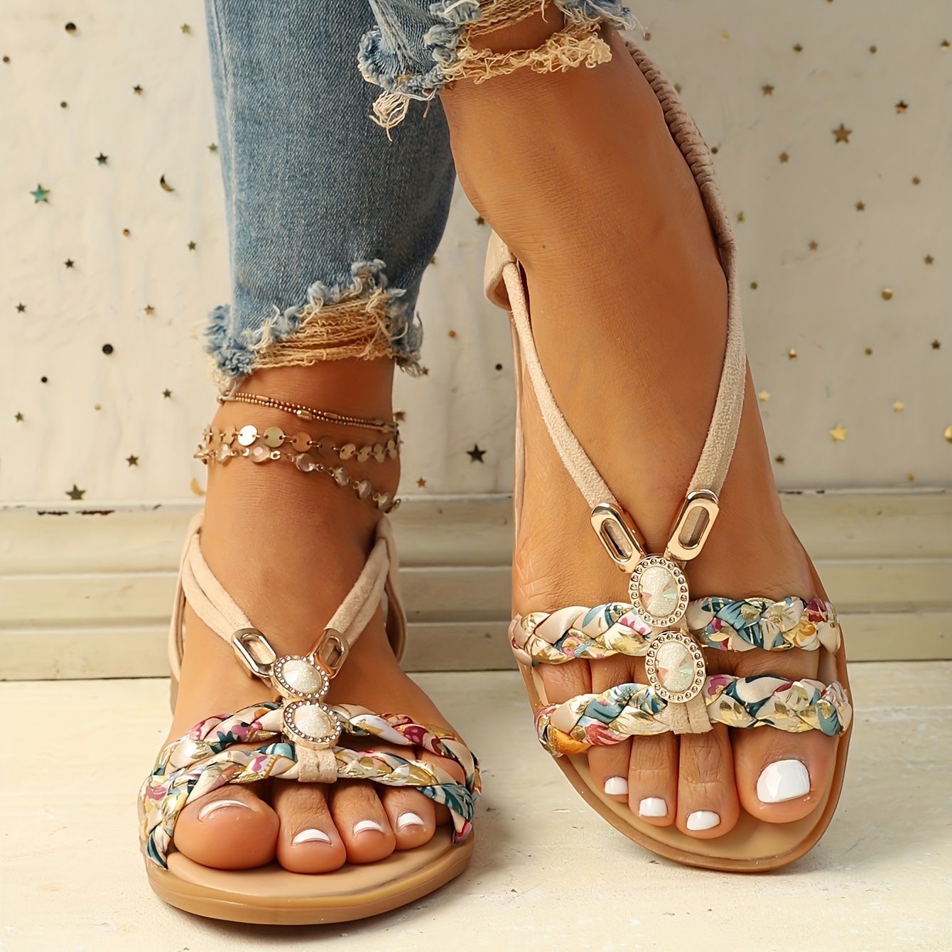Women's Ethnic Style Braided Sandals Trendy Slip Outdoor - Temu Germany