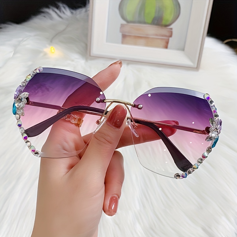 Oversized Rimless Fashion Sunglasses For Women Men Casual Gradient