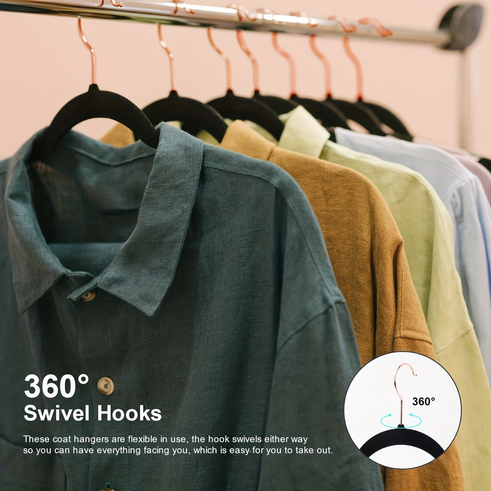 Velvet Clothes Hangers, 50 Pack Non-Slip Durable Coat Hangers, Heavy Duty  360 Degree Swivel Felt Hangers, Light Weight Saving Space Clothes Hangers