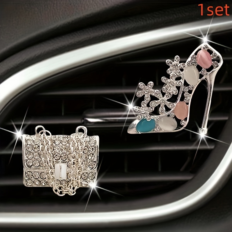 

Sparkle Up Your Car With These 2pcs Rhinestone Decor High Heel & Bag Design Air Outlet Ornaments!