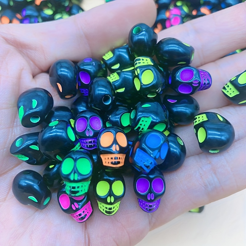 Halloween Style Colorful Acrylic Skull Beads Vertical Holes - Temu