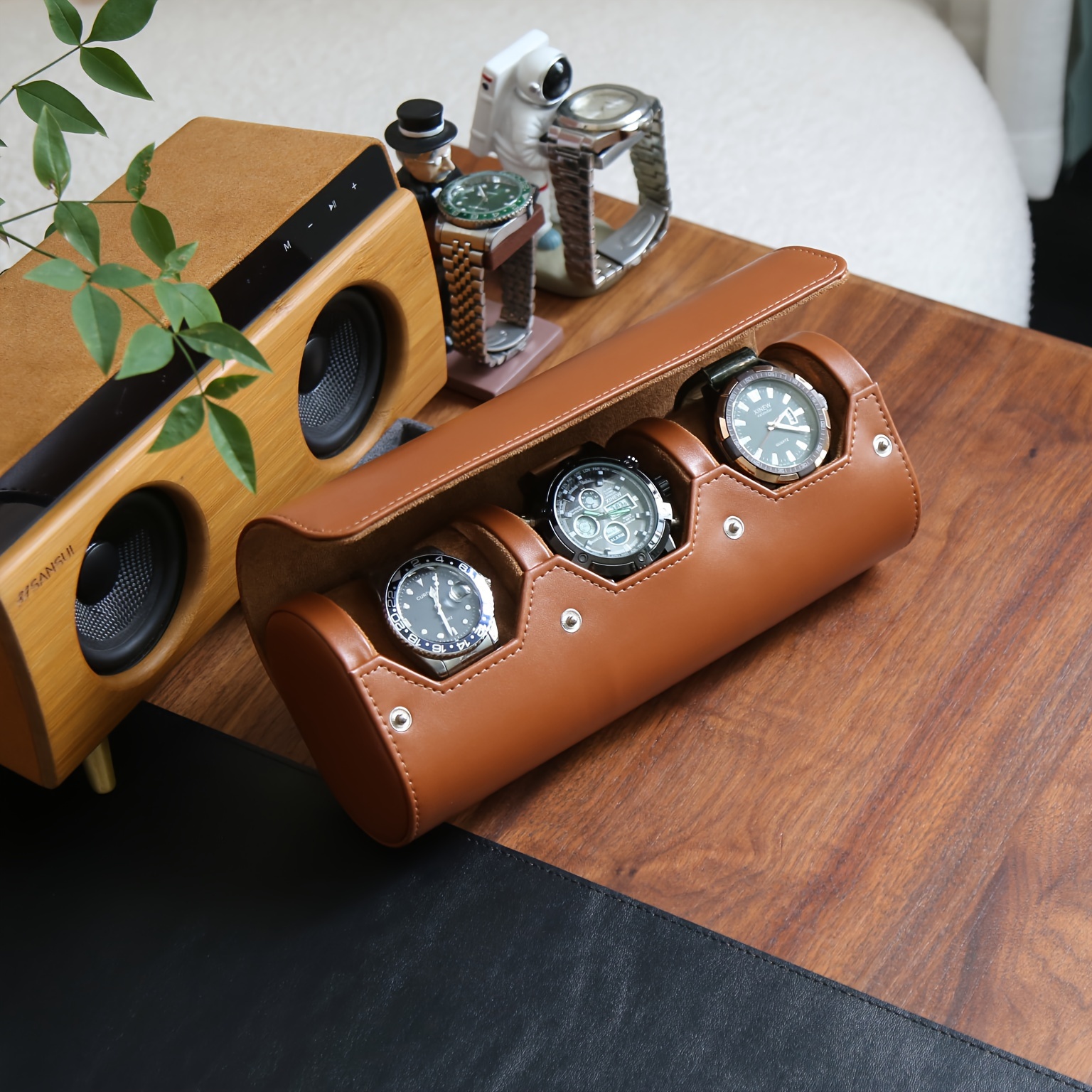 3 Slots Genuine Leather Watch Travel Display Case Luxury Watch Roll Storage  Box
