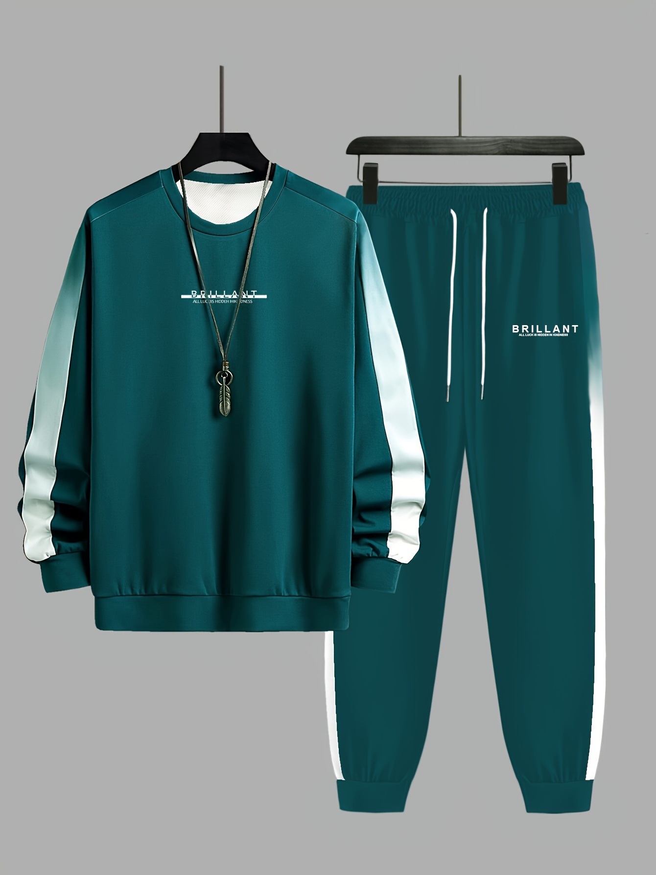 Plus Size Men's Contrast Color Sweatshirt Sweatpants Set - Temu