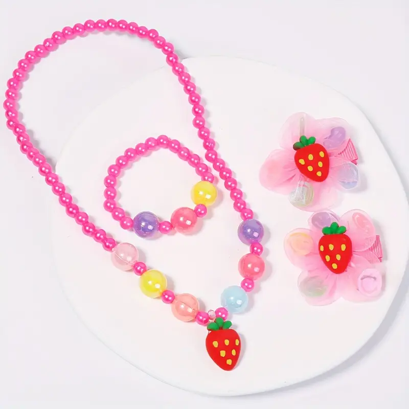 Children's Jewelry, Jewels Set, Little Girls Princess Necklace Bracelet Flower Hair Card Toys Accessories,Temu