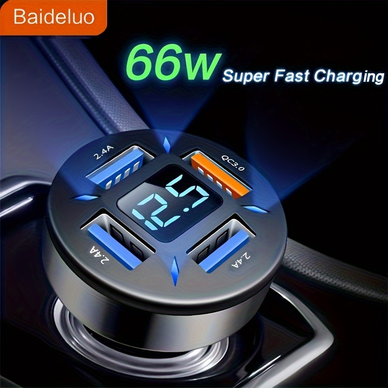 4-Port OC3.0 Fast Car Charger USB Adapter With Intelligent Shunt Seat Belt Real-Time Voltage Monitoring