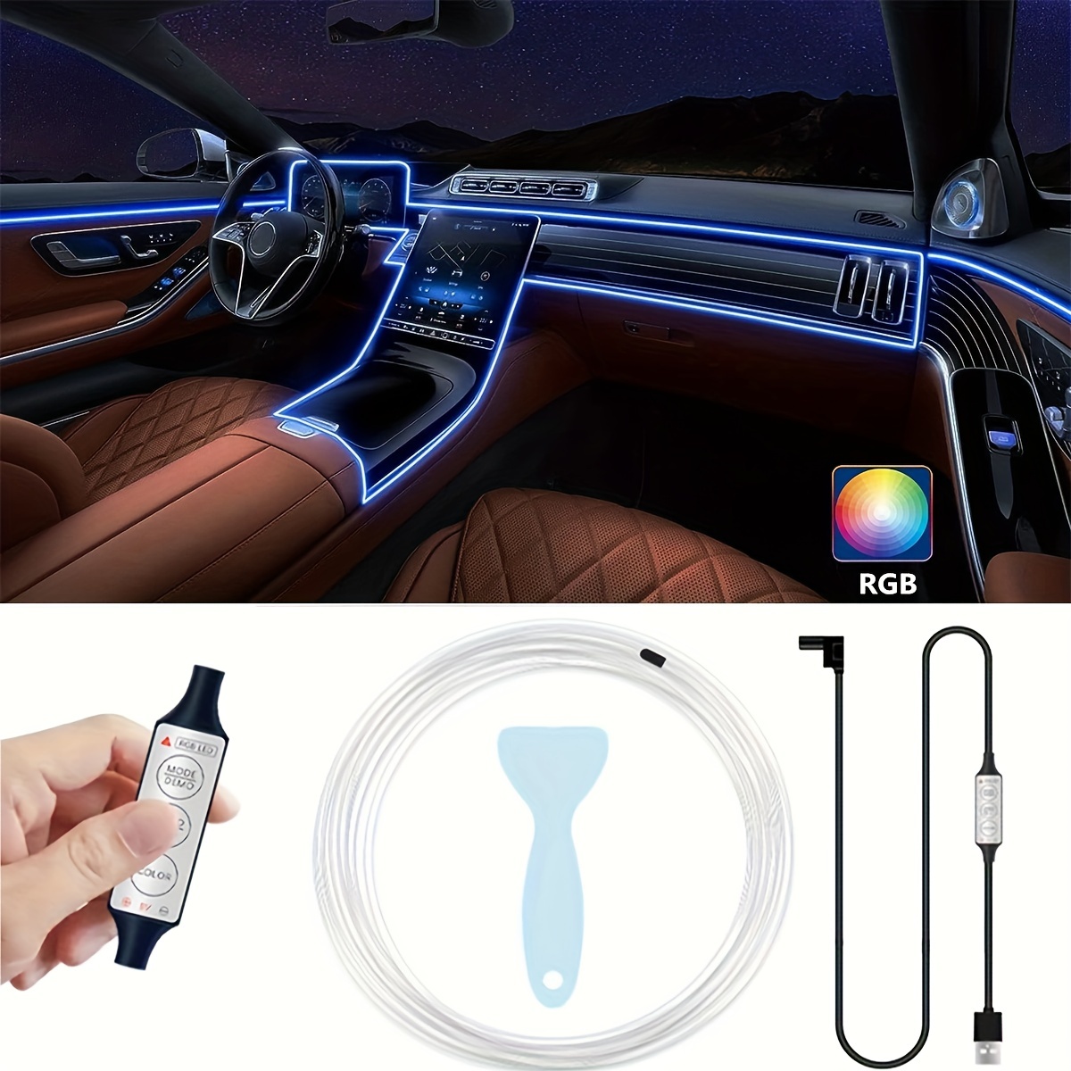 

196 Inch Neon Car Led Strip Light Rgb Usb Ambient Led Lighting Kit With Fiber Optic For Car Interior Accessories Center Console Dashboard Strip Lights