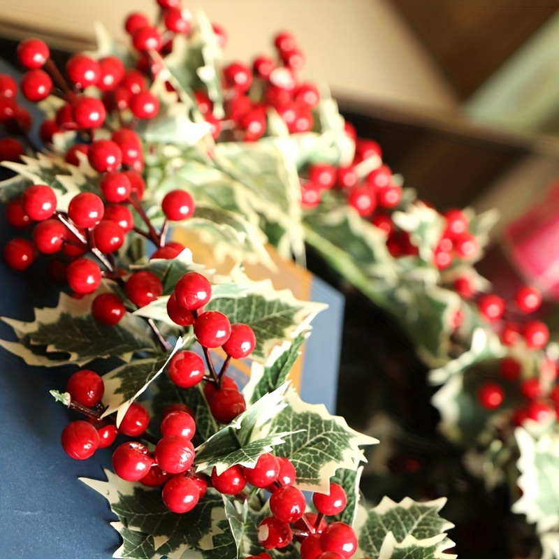 Artificial Christmas Rattan Fake Red Berry With Leaf Hanging - Temu