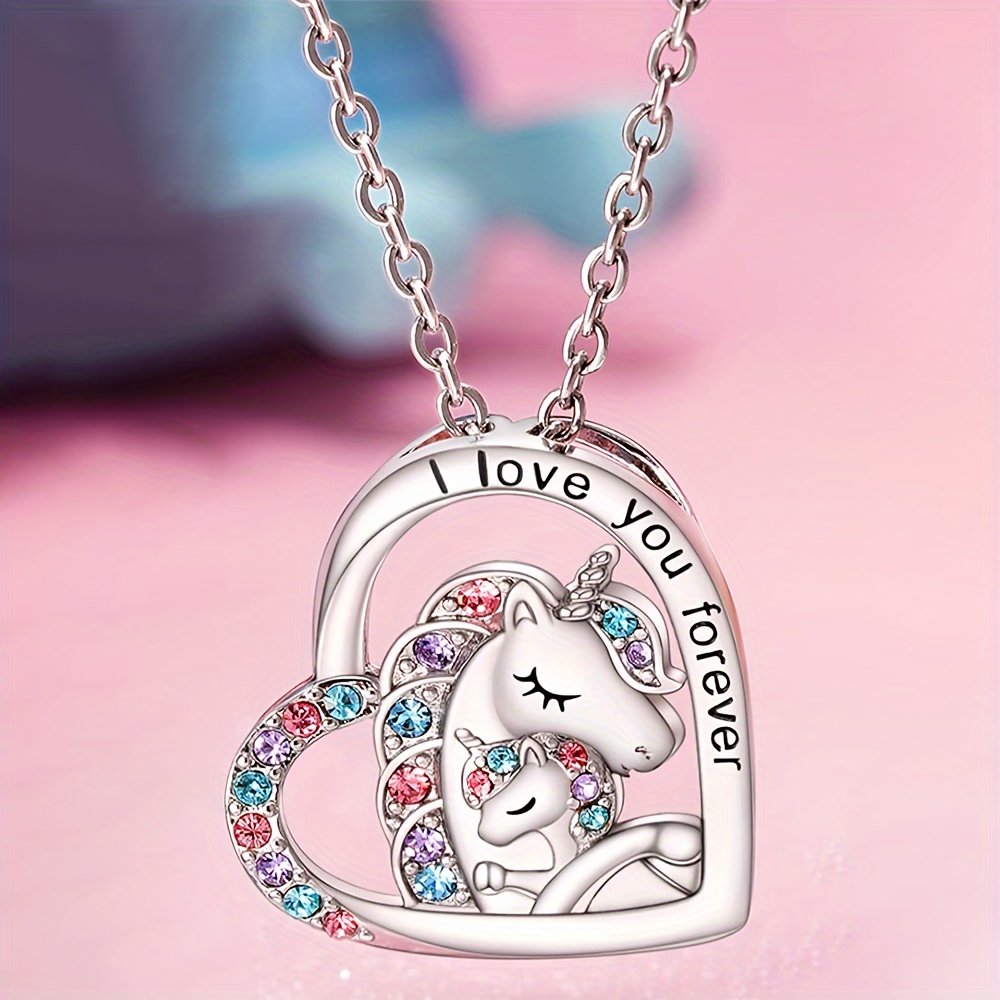 lovely heart shaped unicorn pendant necklace the perfect gift for girls christmas halloween thanksgiving gifts 0