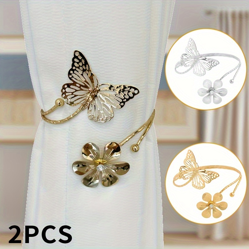 

2pcs Flower Butterfly Flower Design Curtain Strap, Minimalist Hollow Out Curtain Buckle Curtain Tieback Curtain Holdback For Bedroom And Living Room Decor Home Decor