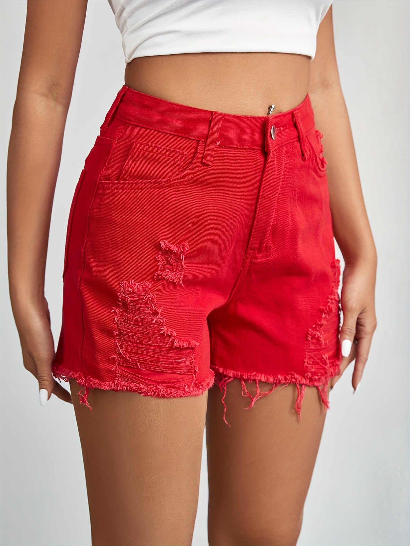 Cute High Strech Slash Pockets Shorts Simple Solid - Temu
