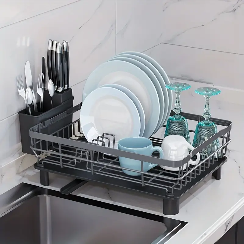 1pc Dish Drying Rack, Dish Rack For Kitchen Counter, 2 Tier Large Dish  Drying Rack With Drainboard, Stainless Steel Dish Drainer With Drainage  Utensil