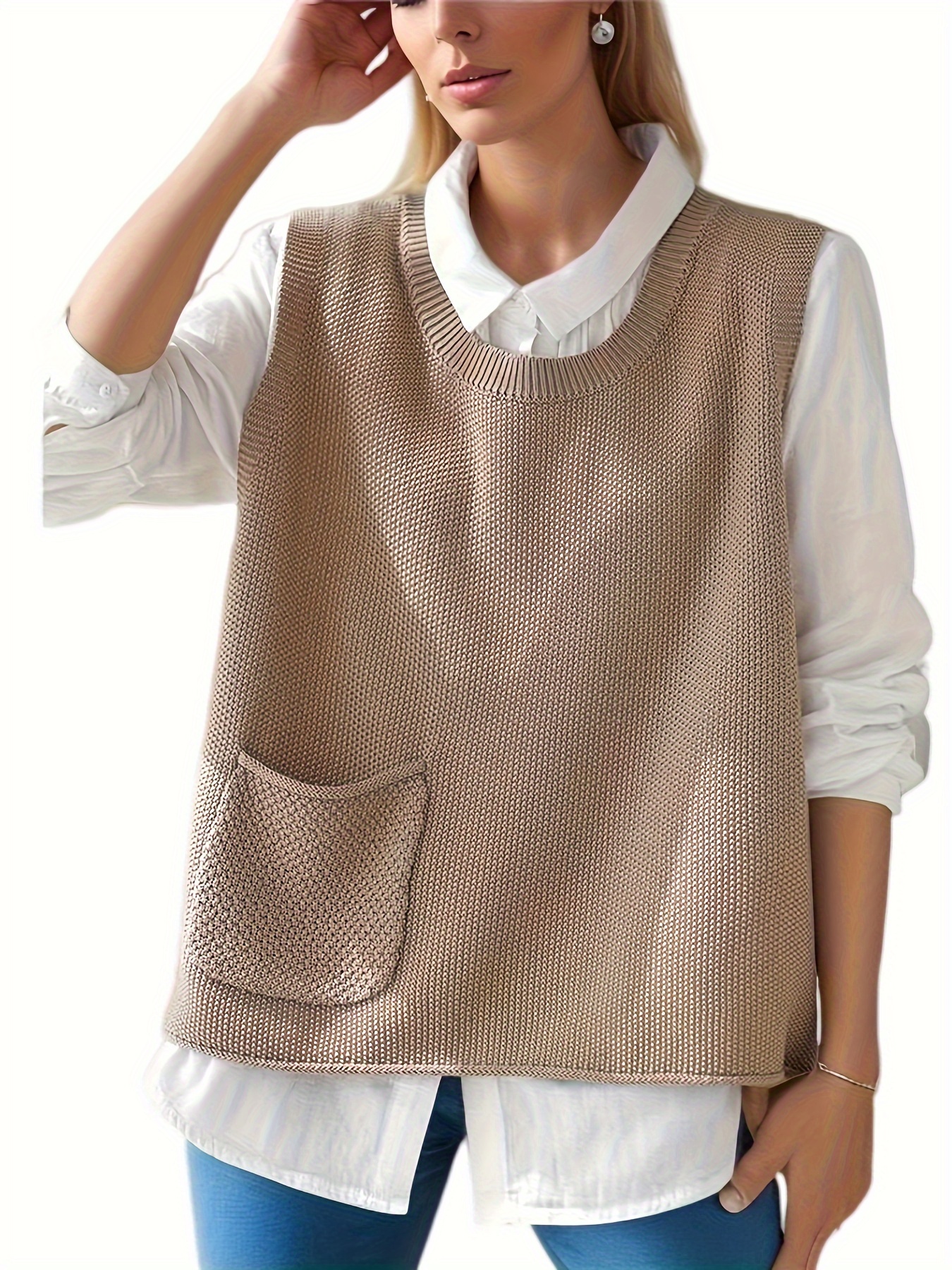 Solid Knitted Sweater Vest Woman Vintage Crop Top Vests For Women 2021  Autumn Loose Casual Sleeveless Sweaters For Women