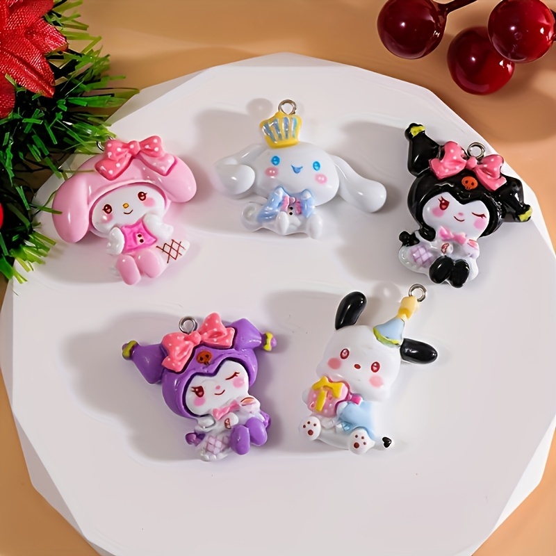 

6pcs Of Hello Kitty, Kurumi, Melody, Cinnamoroll Pochacco Charms Diy Cartoon Resin Pendants With Holes Suitable For Keychains, Earrings, Bracelets, Necklaces Making Creative Gifts