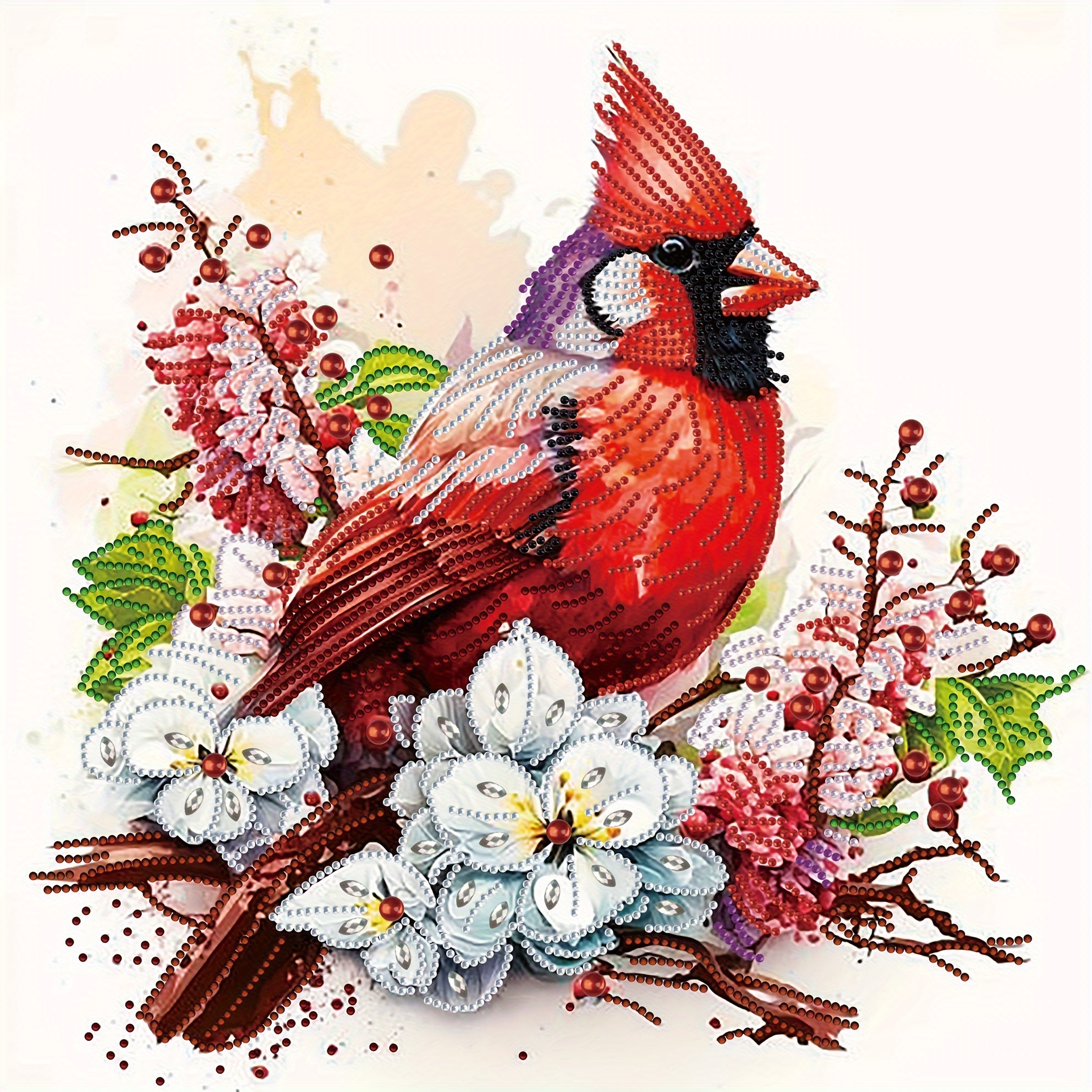 5D Red Cardinal Bird Diamond Painting DIY Kit, 3030cm/11.8inx11