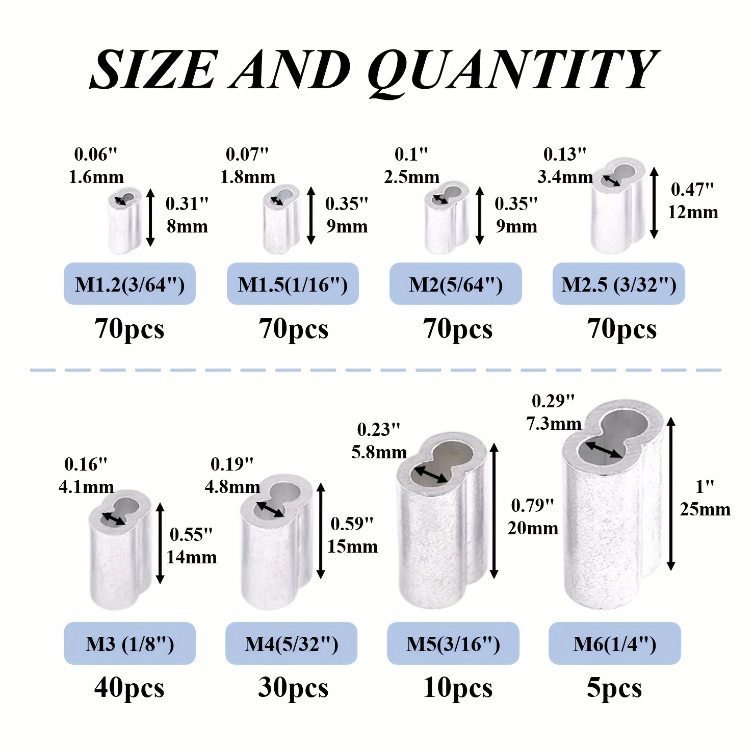 Aluminum Crimping Loop Sleeve Kit M1.2 m6 (3/64 1/4) Double - Temu