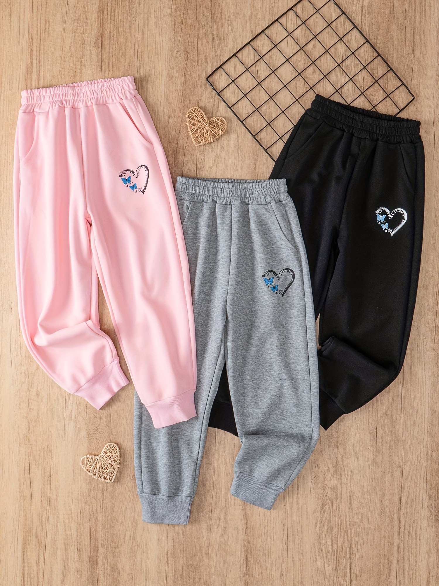 Cartoon Butterfly Graphic Sweatpants Girls High Waisted - Temu